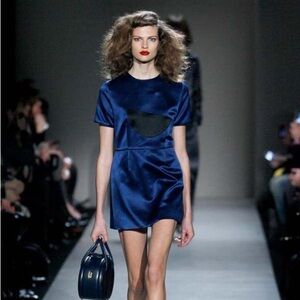 Marc by Marc Jacobs women's mini dress size 6 blue satin silk wool disco chic